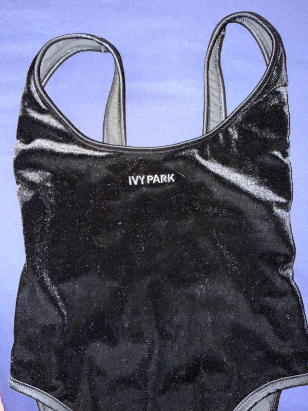 IVY PARK Black Velvet Scoop-Back High-Leg Bodysuit - Picture 2 of 4
